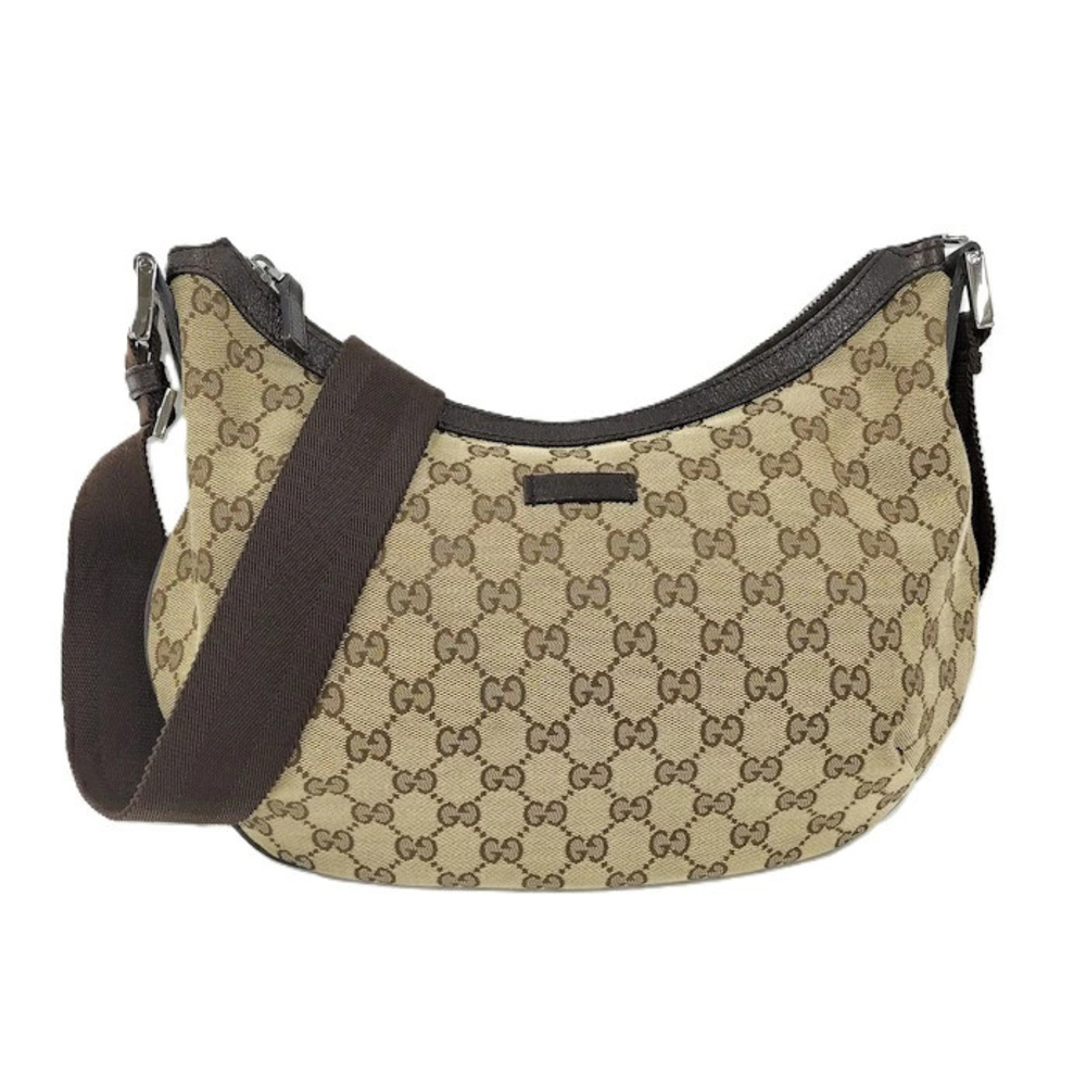 Gucci Shoulder Bag GG Canvas Leather Brown Beige